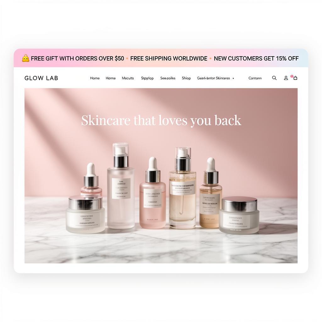 Beauty Shopify store using Flexibar announcement bar
