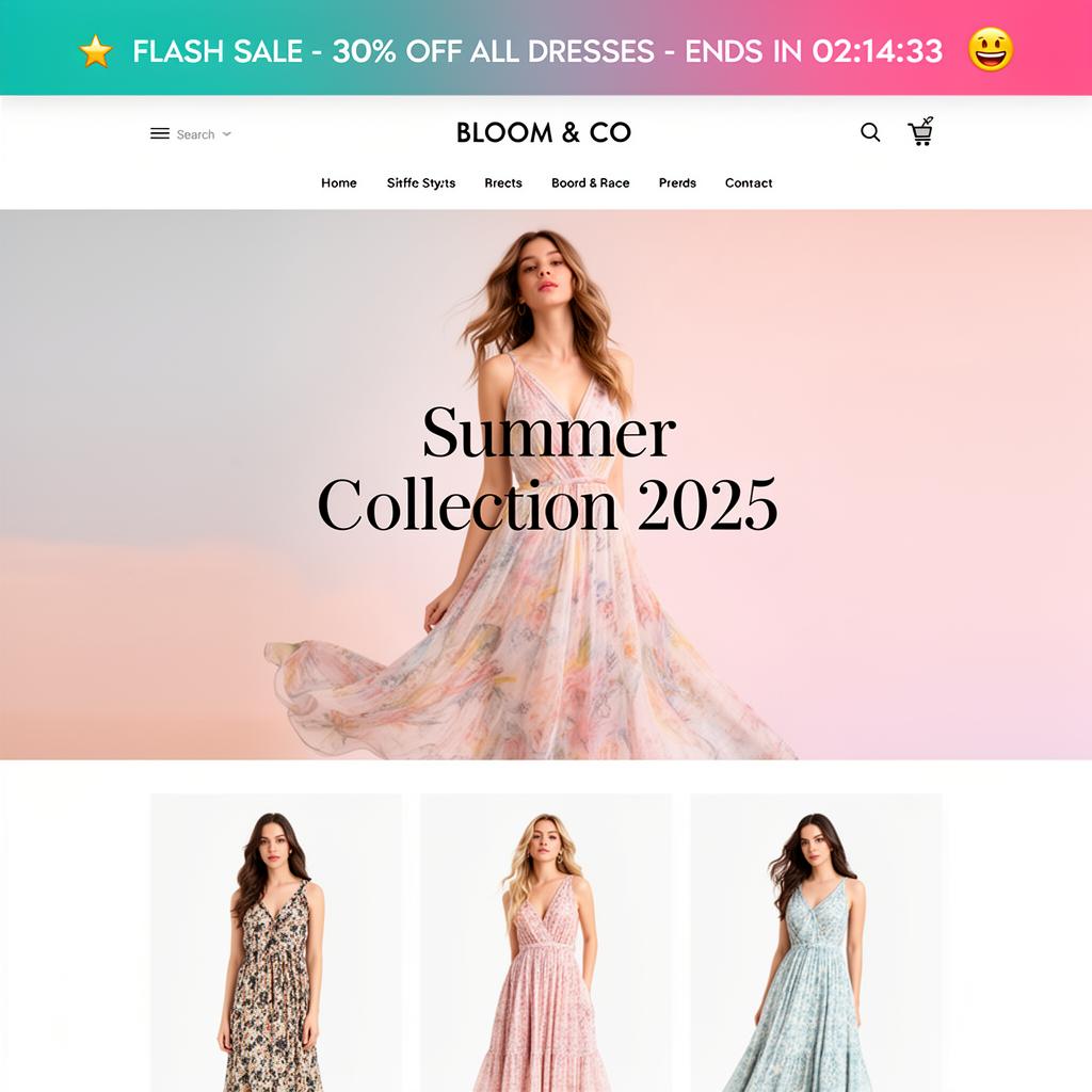 Fashion Shopify store using Flexibar announcement bar