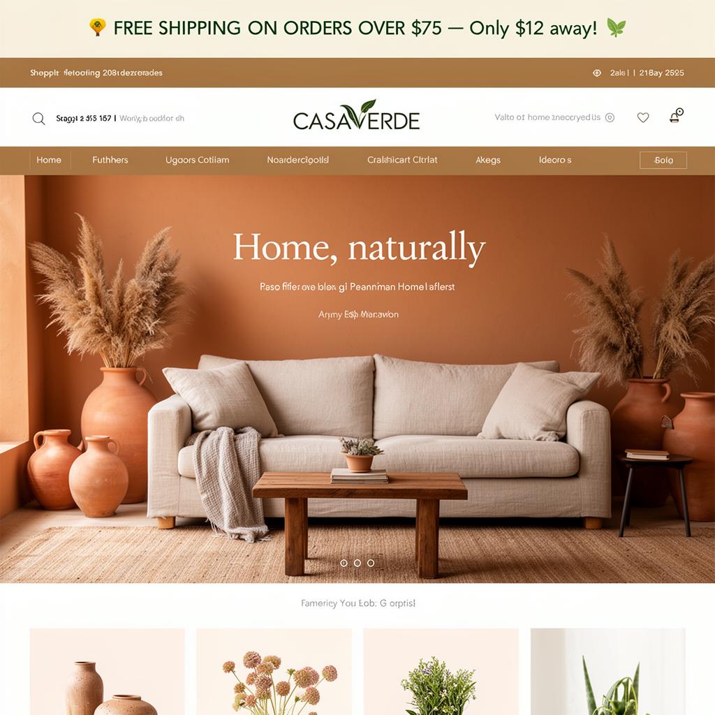 Home goods Shopify store using Flexibar announcement bar