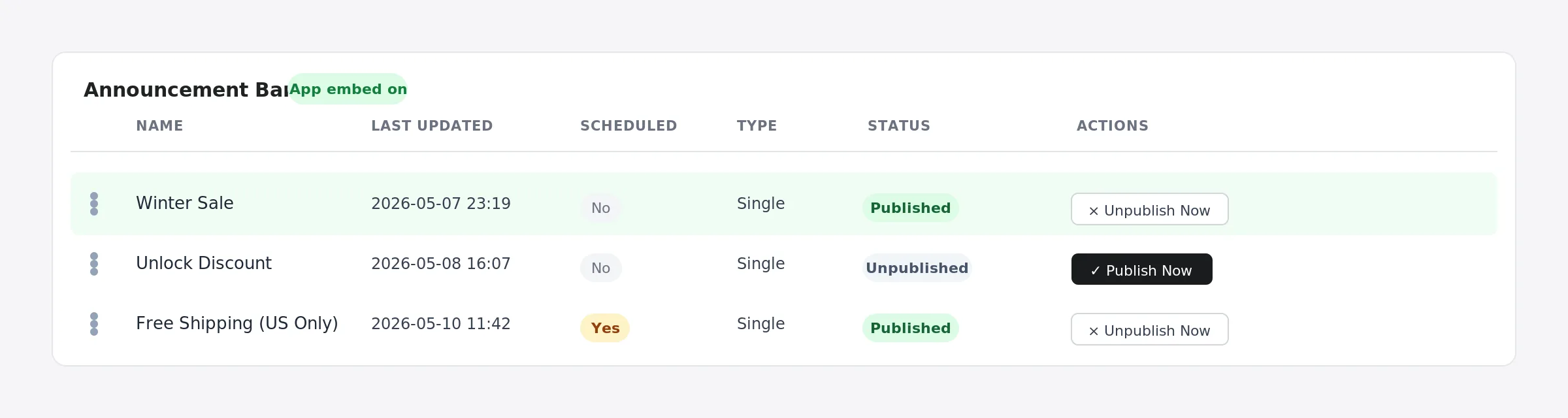 Flexibar dashboard showing three bars with drag handles for reordering